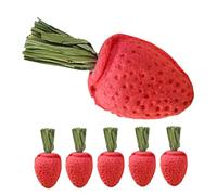 FONDOTIN 6pcs Rabbit Chew Toys Small Animal Toys for Hamster Guinea Pig Chinchilla Rat Natural Strawberry Shape Chew Sticks Stress Relief