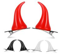 FONDOTIN 6pcs Resin Demon Horn Hair Clips Lightweight Comfortable Halloween Accessories for Cosplay Party Styling in Black White Red
