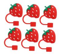FONDOTIN 6Pcs Silicone Straw Covers Reusable Straw Tips Protectors Cute Strawberry Design Leak-Resistant Toppers for Reusable and Drinks
