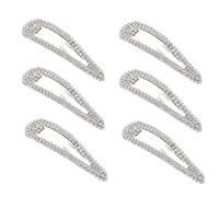 FONDOTIN 6Pcs Silver Rhinestone Waterdrop Snap Hair Clips 8Cm Metal Side Hairpins for Wedding Bridal Bridesmaid Hair Accessories
