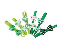 FONDOTIN 6pcs St Patrick's Day Pet Bow Ties for Dogs and Cats, Green Shamrock Pattern, Festival Bowtie Collar Set for Party Costume and Holiday Dress-up