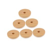 FONDOTIN 6Pcs Wood Grain Jar Lids with Straw Hole Silicone Seal Wide Mouth Canning Caps Reusable Covers for Smoothie Cups Water Glasses Food Storage for Kitchen Bars Parties and Picnics