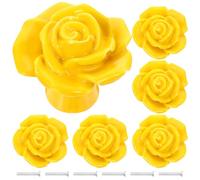 FONDOTIN 6pcs Yellow Ceramic Rose Flower Cabinet Drawer Knobs Set, Furniture Accessories for Cupboard, Wardrobe, and Dresser Handles Replacement, Modern Simple Style