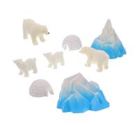 FONDOTIN 8Pcs Miniature Resin Arctic Landscape Set - Large and Small Polar Bear Statues, Resin Igloo Houses, Iceberg Models - Winter-Themed Educational Animal Figurines for