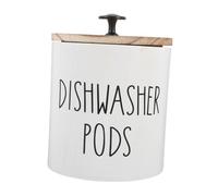 FONDOTIN Airtight Wooden Laundry Pod Holder with Knob Lid Round Dishwasher Tablet Container for Detergents and Scent Beads Natural Finish Storage Jar for Kitchen and Bathroom Organization