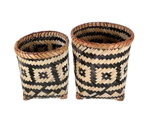 FONDOTIN Bamboo Woven Trash Can Versatile Bamboo Bucket Eco-friendly Draining Basket Sundries Organizer for Home Living Room Use 2pcs Pattern Random Random Style