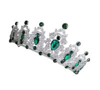 FONDOTIN Baroque Queen Crown Tiara for Women Silver Green Wedding Headpiece Bridal Birthday Prom Pageant Accessory with Sparkling Diamond Like Clarity for Special Occasions