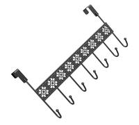 FONDOTIN Black Iron Hollow Door Storage Hook Rack Wall-Mounted Towel and Robe Hanger with Seven Hooks Space-Saving Organizer for Bathroom Kitchen Entryway and Bedroom