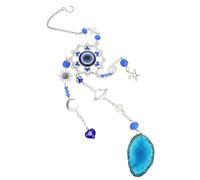 FONDOTIN Blue Evil Eye Metal Pendant with Dolphin Design Hanging Ornament for Wall and Window Decoration Artistic Sun Catcher for Indoor Outdoor Use Easy to Install Elegant Garden Accessory