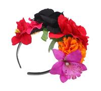 FONDOTIN Boho Floral Wreath Headband with Lifelike Fabric Flowers Comfortable Ergonomic Fit for Wedding Bridal Bridesmaid Hawaiian Party Festival and Cosplay Hair Accessory