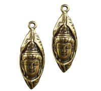 FONDOTIN Brass Buddhist Statue Keychain Pendants Retro Key Ornaments Diy Craft Accessories for Arts and Crafts Jewelry Making, 2 Pieces Small Buddha Leaf Charms for Vintage Style Decoration