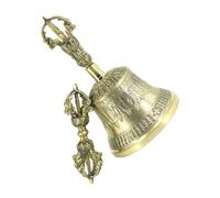 FONDOTIN Brass Five-strand Vajra Bell Large Nepal Bell with Dorje for Buddhist Ceremony Meditation Yoga with Carved Pattern and Smooth Surface for Calm Atmosphere