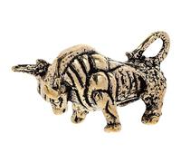 FONDOTIN Brass Keychain Zodiac Cow Pendant Solid Brass Key Ring Hanging Ornament Retro Style Desktop Decoration for Year of the Ox