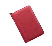 FONDOTIN Business Notepad Zipper Binder Portfolio with Calculator Red PU Leather Cover Loose Leaf Notebook with Card Pockets and Pen Loop for Office and Travel
