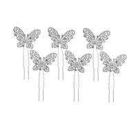 FONDOTIN Butterflies Hairpin Pearl Wedding Hair Clip 6pcs Silver Metal U-shape Bridal Hair Accessories for Bride and Girls Vintage Style