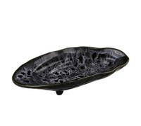 FONDOTIN Ceramic Butterfly Feeder and Bee Water Dish Outdoor Garden Decor 8.25-inch Glazed Black Obsidian Feeding Tray for Butterflies and Bees