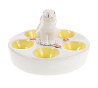 FONDOTIN Ceramic Deviled Egg Platter Tray with Bunny-Shaped Design for Easter and Spring Gatherings Sturdy Chip-Resistant Egg Holder Countertop Serving Dish for Family Parties