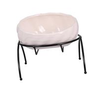 FONDOTIN Ceramic Pet Food and Water Bowl with Pale Pink Shell Design Elevated Iron Frame Rack for Stable Feeding Non-slip Dog and Cat Feeder Station Clean Smooth Surface