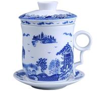 FONDOTIN Ceramic Tea Cup with Lid and Infuser Porcelain Tea Cups with Saucer for Home Office Restaurant Traditional