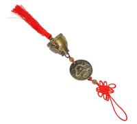 FONDOTIN Chinese Feng Shui Copper Bell Hanging Pendant for Wealth and Peace Sturdy Copper Construction Wind Chime with Chinese Knot Tassels Lucky Door Ornament for Home and Car Decoration