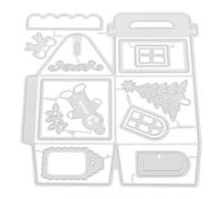 FONDOTIN Christmas Box Metal Cutting Dies 16.3X14.3Cm Silver DIY Embossing Stencil Template for Merry Christmas Scrapbooking and Handmade Craft Projects