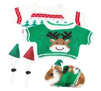 FONDOTIN Christmas Pet Outfit for Small Animals Guinea Pig Clothes with Elastic Xmas Hats and Mini Sweaters Festive Green Deer and Tree Designs Comfortable Fit for Bunnies Hamsters and