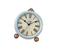 FONDOTIN Creative Retro Vintage American Style Desk Clock Blue Roman Numerals Decorative Alarm for Home Table Analog Alarm with Classic Bell Ringing Design
