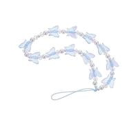 FONDOTIN Crystal Butterfly Phone Lanyard Decor Lightweight Pearl Phone Chain with Hanging Strap Easy Installation Wrist Strap for Smartphones Keys and Gadgets