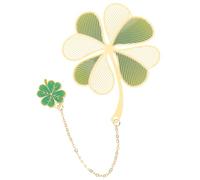 FONDOTIN Delicate Metal Pendant Bookmark with Chain Vintage Brass Four Leaf Clover Design Texture and Fade-Resistant Surface Reading Accessory for Students Writers Book Lovers