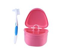 FONDOTIN Denture Storage Case with Cleaning Brush and Filter Basket Protective Cover Denture Box Easy-Clean Rinsing Bath Container Anti-Breakage Holder for Orthodontic Random Color