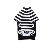 FONDOTIN Dog Sweater with Easy Collar or Harness Access Halloween with Skull and Stripe Design, Warm Acrylic Fiber Pet Clothes for Autumn and Winter, Comfortable Fit for Pets
