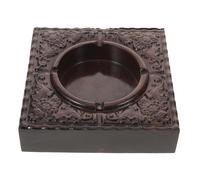 FONDOTIN Ebony Square Ashtray with Lid Windproof Cigar Ash Holder for Indoor Outdoor Use Carved Vintage Style Tabletop Accessory for Office Patio Smoking