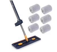 FONDOTIN Flat Mop with Quick Squeeze Water Dehydration Large Flat Head Easy Install Multi Functional Household Cleaning Mop with Blue Microfiber Pads for Hard Floors