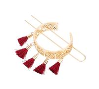 FONDOTIN Geometric Flower Pattern Tassel Hairpin Elegant Retro Hollow Headdress for Women Smooth Edges Chinese Style Wedding Hair Accessories Red