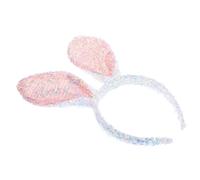 FONDOTIN Glitter Bunny Ears Headband White Easter Hair Accessory Comfortable Cosplay Photo Prop for Birthday Party and Special Events