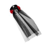 FONDOTIN Halloween Skull Hairband with Floral Veil Headpiece Lightweight Comfortable Cloth Devil Headband for Photo Props and Role-playing