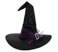 FONDOTIN Halloween Witch Hat for Women Purple Spider Web Gauze Pointed Ruched Cap Large Brim Gothic Style Costume Accessory for Masquerade Party Cosplay and Roleplay