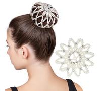 FONDOTIN Handmade Elastic Crochet Hair Snood Net Pearl Design for Dancing and Sports, Practical White Plastic Hair Net for Ballet and Performance