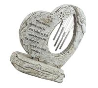FONDOTIN Heart Shaped Pet Memorial Stone with Wind Chimes Pet Grave Tombstone for Indoor Outdoor Use Commemorate Dog Loss for Garden Patio Living Room
