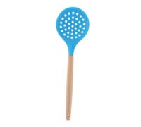 FONDOTIN Heat Resistant Silicone Skimmer with Handle Fine Slotted Spoon for Oil Filtering and Food Serving Ergonomic Kitchen Strainer Ladle for Home and Restaurant Use Blue