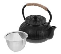 FONDOTIN Japanese Cast Iron Teapot with Infuser Capacity Tea Brewing Kettle for Boiling Water and Loose Leaf Tea Traditional Japanese Style Black Vertical Stripe Design and Home Use
