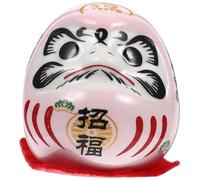 FONDOTIN Japanese Ceramic Fortune Mascot Figurine Tabletop Decor for Car and Home Mini Lucky Zen Statue in Pink Traditional Ornament for Prosperity and Luck Handmade Craftsmanship