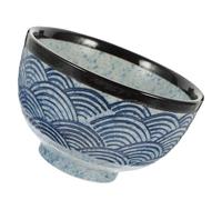 FONDOTIN Japanese Ceramic Rice Bowl Sea Wave Pattern Multi-Function Porcelain Soup and Food Storage Bowl for Home and Restaurant Smooth Surface Practical