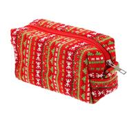 FONDOTIN Knitting Yarn Pencil Case Large Capacity Cosmetic Bag for College Students Soft Touch Red Green Stripe Portable Makeup and Stationery Storage Organizer