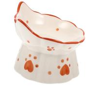 FONDOTIN Knock over Food Bowl Ceramic Elevated Cat Feeder Raised Pet Feeding Bowl Neck Protection for Cat and Food