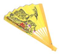 FONDOTIN Large 0.5x0.9m Chinese Style Bamboo and Silk Folding Wall Fan Yellow Floral Bird Pattern, Traditional Decorative Handheld Fan for Living Room, Wedding and Studio Photography Props