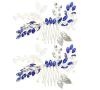 FONDOTIN Leaf Hair Comb Not Easy to Rust and Fall Blue Metal 2 Pcs Rhinestone Wedding Hair Accessories for Special Days