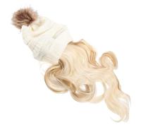 FONDOTIN Long Wavy Wig Beanie Hat for Women Warm Crochet Winter Cap with Synthetic Hair Attached Natural Hairline Cosplay Wig Soft Knitted Pom Pom Hat for Head and Ear Protection