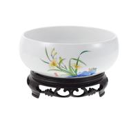 FONDOTIN Lotus Bowl Planter: Ceramic Hydroponic Planter Bowl For Indoor Plants - Chinese Style Flower Pot With Plastic Base For Water Lily & Daffodil