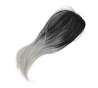 FONDOTIN Medium Straight Wig Black Gray Ombre Women Bob Wig Shoulder Synthetic Hairpiece Middle Parting for Daily Use